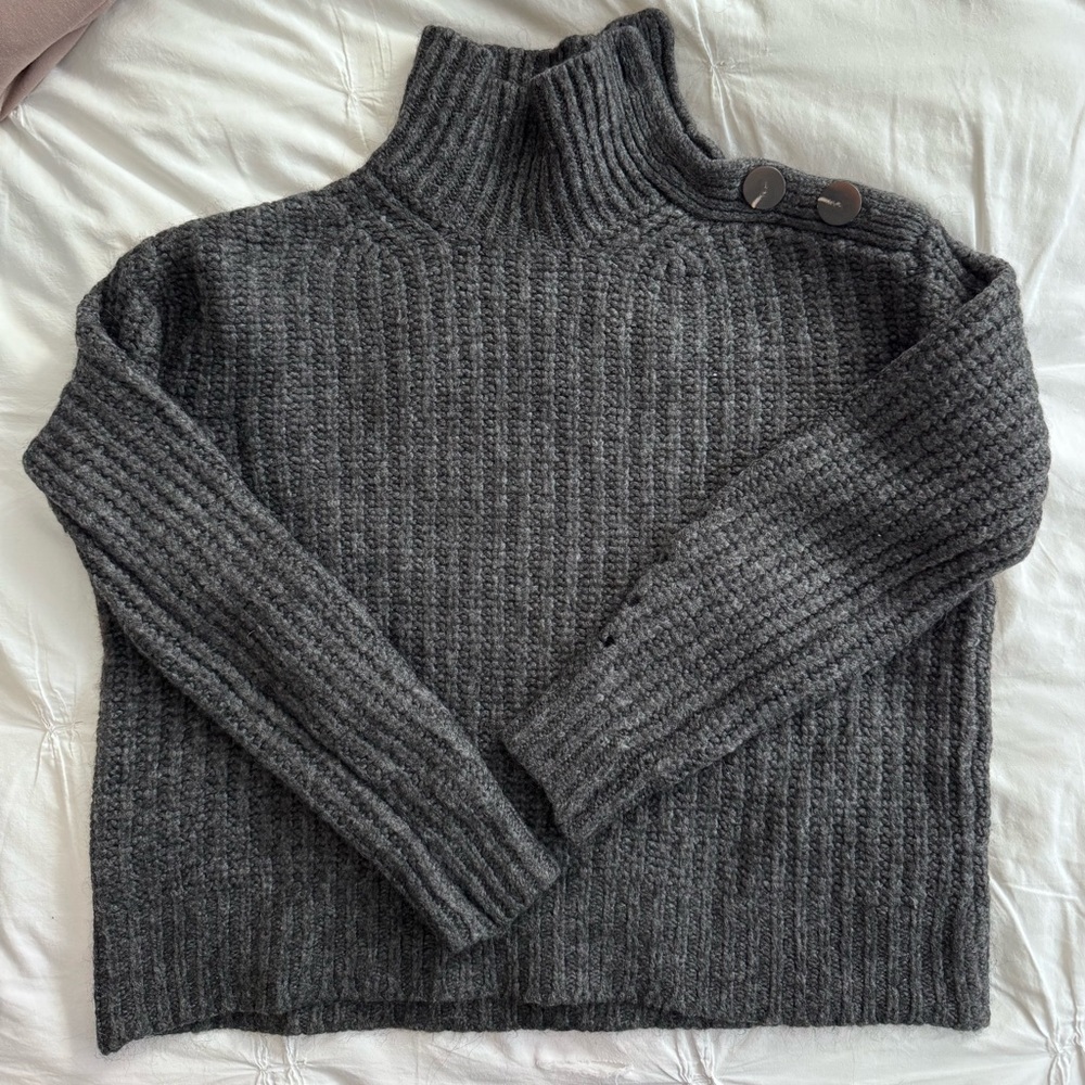 J.Crew Charcoal Gray Grey Mockneck Turtleneck Cable Knit Sweater, XXS